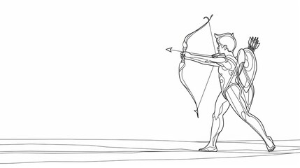 Fototapeta premium Cute Cupid angel with bow and arrow symbolizing love. Line drawing art.