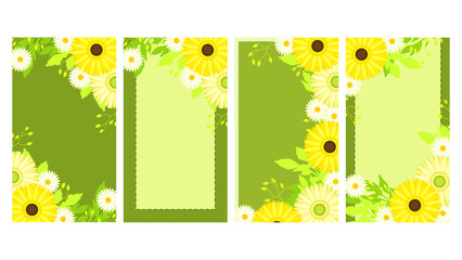 春の黄色い花のイラストフレーム、セット・16:9