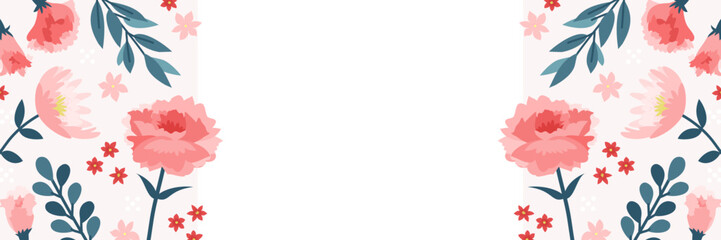 カーネーション バナーセット _ ベクター コピースペース 余白 空白 長方形 横長 花 ピンク かわいい おしゃれ 1:3