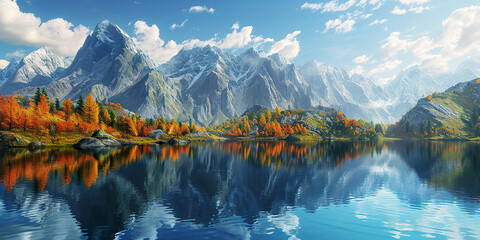 Mountain panorama of a beautiful alpine autumn