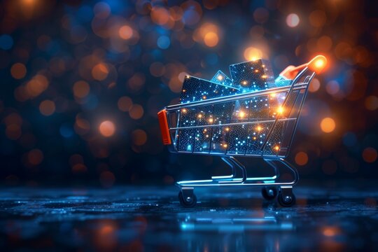 Shopping cart. Backdrop with selective focus and copy space