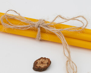 Multicolored textured beeswax candles for the interior