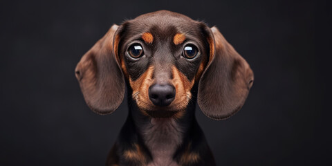 Portrait curious dachshund dog puppy with big eye
