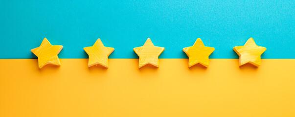A row of five yellow stars on a blue background