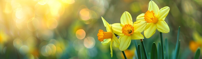 Obraz na płótnie Canvas daffodils yellow petals with a blurred background Generative AI