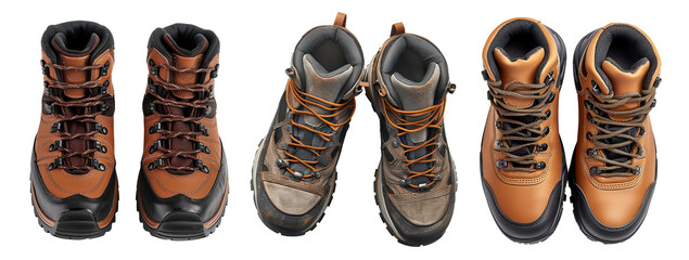 Top view of hiking boots over isolated transparent background