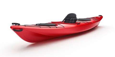 Naklejka premium Orange red plastic kayak with yellow paddle. 3D object isolated on white background