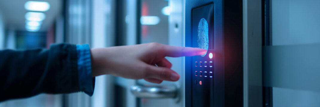 Staff push down electronic control machine with finger scan to access the door of control room or data center.