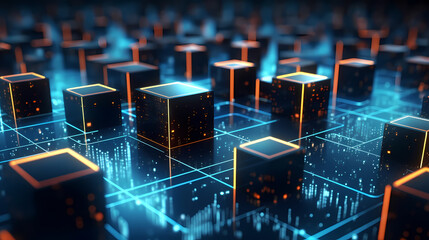 Blockchain cube, abstract futuristic background data transmission