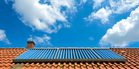Solar water heater boiler on roof top blue sky
