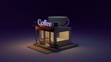 Open Coffee Shop at Night with Neon Sign