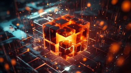 Blockchain cube with lines symbolizing the simplicity and security of distributed trust networks