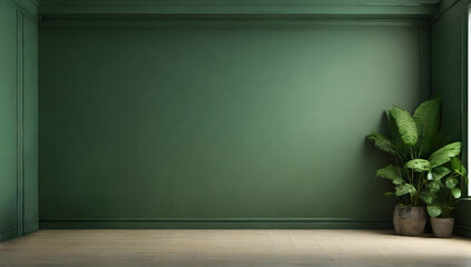 Empty green room with floor and walls. empty studio room with sunlight from the glass window