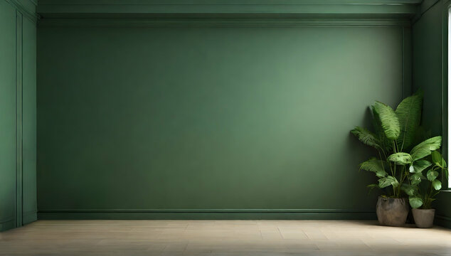 Empty green room with floor and walls. empty studio room with sunlight from the glass window