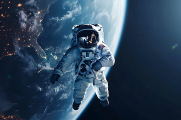 A depiction of an astronaut in spacewalk. - obrazy, fototapety, plakaty