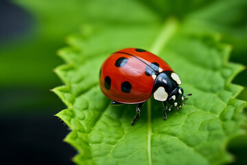 Macro Shot of a Vibrant Ladybug on a Lush Green Leaf. Nature's Detail and Ecosystem Concept