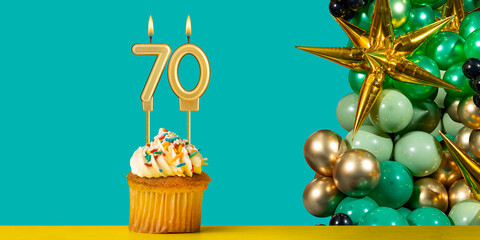 Birthday card number 70 - Cupcake with balloons