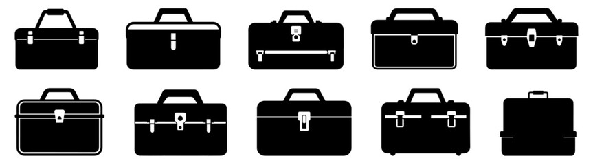 Briefcase bag silhouette set vector design big pack of illustration and icon