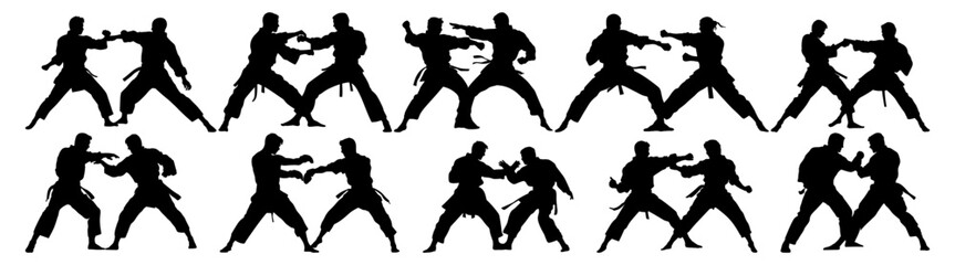 Fighter karate kung fu silhouette set vector design big pack of illustration and icon