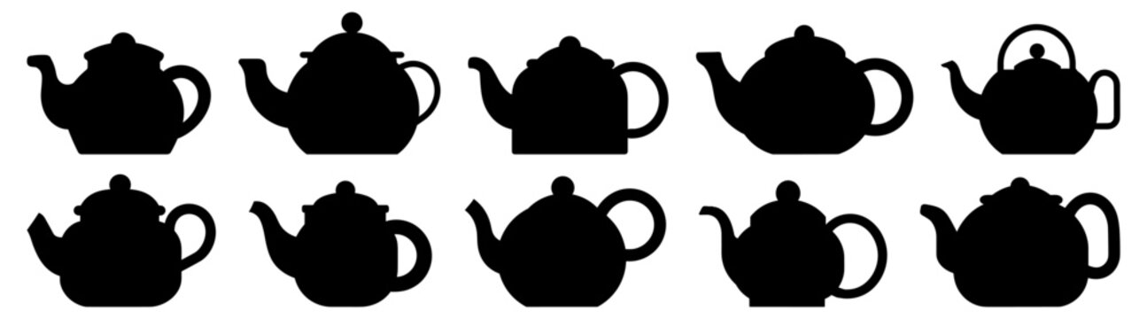 Kettle teapot silhouette set vector design big pack of illustration and icon