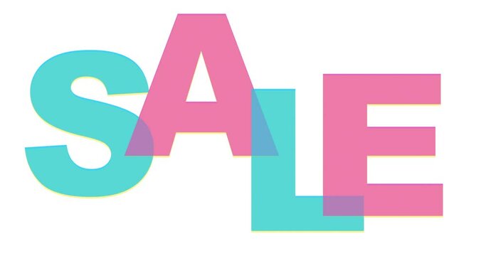 Simple bright animation of text sale on white background. Sale animation banner for social media or paid ads. Word sale wiggling on white background.
