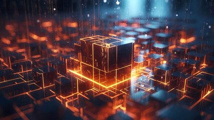 Blockchain cube with lines symbolizing the simplicity and security of distributed trust networks