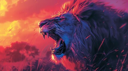 A majestic illustration of a lion roaring in the desert generative ai