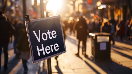 Close-up view of vote sign in busy city street in a voting season
