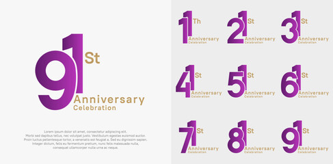 anniversary vector design set with purple and gold color for special moment celebration