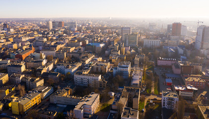 Aerial morning view on the city Lodz. Poland