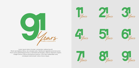 anniversary logotype vector design set with brown handwriting, green color can be use for special day