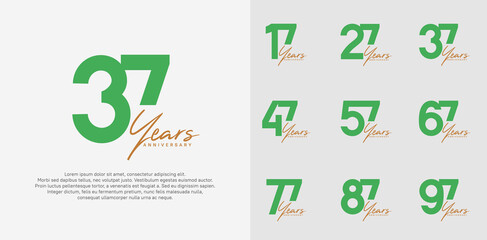 anniversary logotype vector design set with brown handwriting, green color can be use for special day