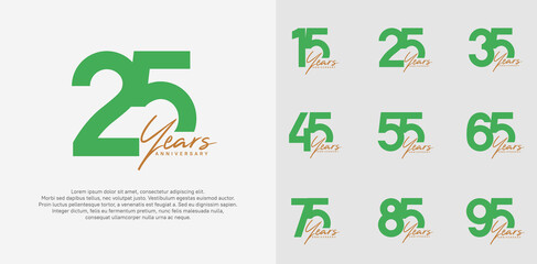 anniversary logotype vector design set with brown handwriting, green color can be use for special day
