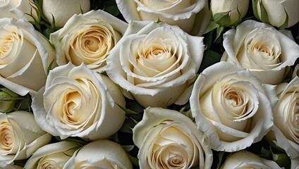 Close-up of bouquet of white roses - obrazy, fototapety, plakaty