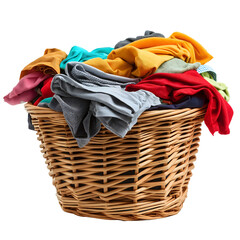 Basket overflowing with laundry isolated on transparent background generative ai