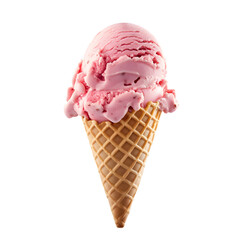 pink ice cream cone isolated on transparent background generative ai