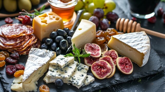 Cheese board with honey and nuts generative ai