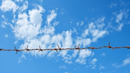 Barbed wire in front of blue sky generative ai