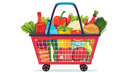 Vector illustration of a basket full of groceries - 752633978