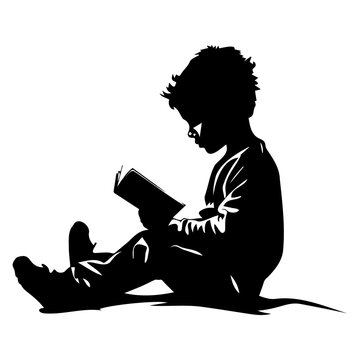 recommend clip art: Little Kid Boy Study Reading Book Silhouette Illustration