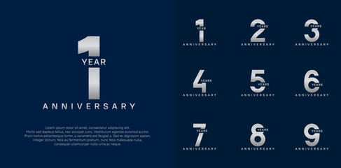 anniversary logotype vector set with silver color for special celebration day