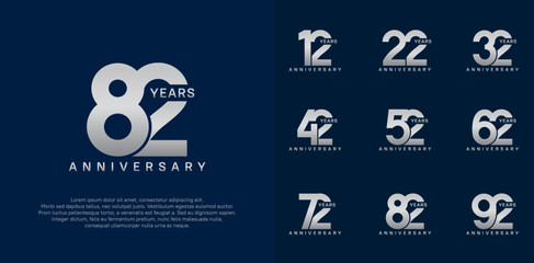 anniversary logotype vector set with silver color for special celebration day