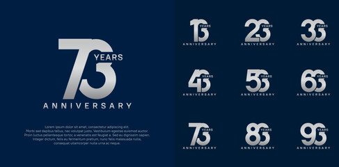 anniversary logotype vector set with silver color for special celebration day