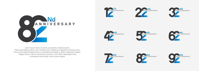 anniversary logotype vector set, blue and black color for celebration purpose