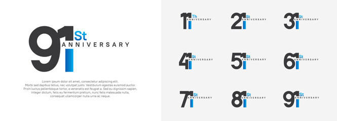 anniversary logotype vector set, blue and black color for celebration purpose