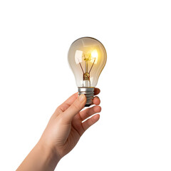Hand holding an electric bulb isolated on transparent background generative ai