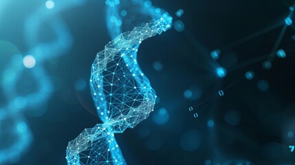 Glowing hologram of 3D human DNA structure over dark background