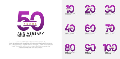 anniversary logotype vector set with purple color for special celebration