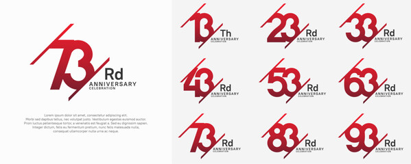 anniversary vector set with red color and slash for celebration purpose