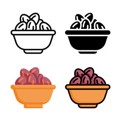 Date palm icon set style collection in line, solid, flat, flat line style on white background